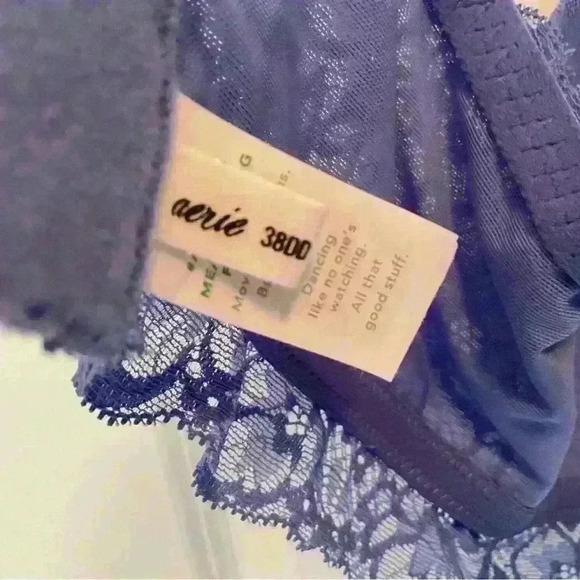 Aerie NWT Real Happy Women’s Size 38DD Wireless Lightly Lined Blue Lace Bralette - Picture 12 of 15